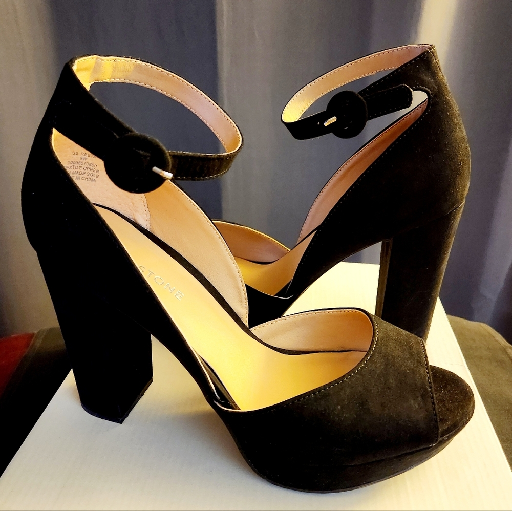 Sun + Stone Women's Reeta Peep Toe Block Heel Platform Sandals - Black, Size 9 W